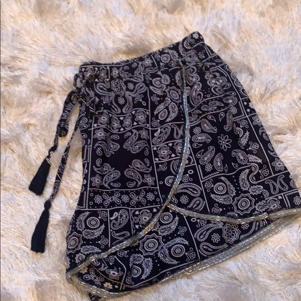 Francesca’s Beaded, Tassle-Tie Shorts.